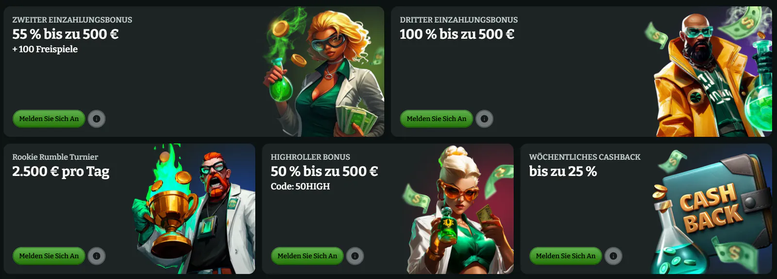 Boomzino Casino Bonusaktionen mit Einzahlungsboni, Rookie Rumble Turnier, Highroller Bonus und wöchentlichem Cashback bis zu 25 %